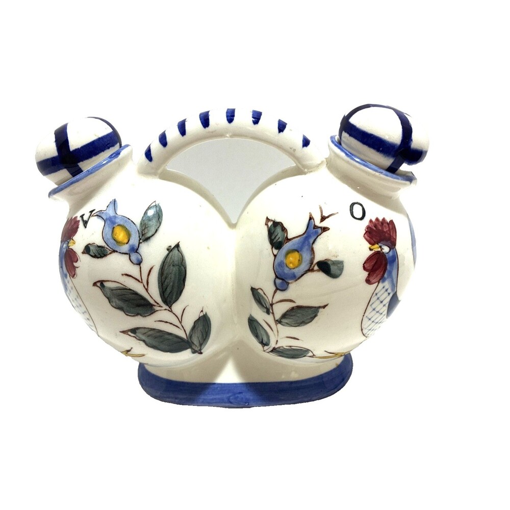 Oil And Vinegar Cruet NASCO Hand Painted Japan Vintage Rooster and Floral Design